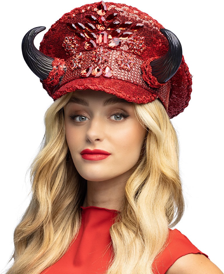 Rode Duivel Pet met Diamanten Halloween