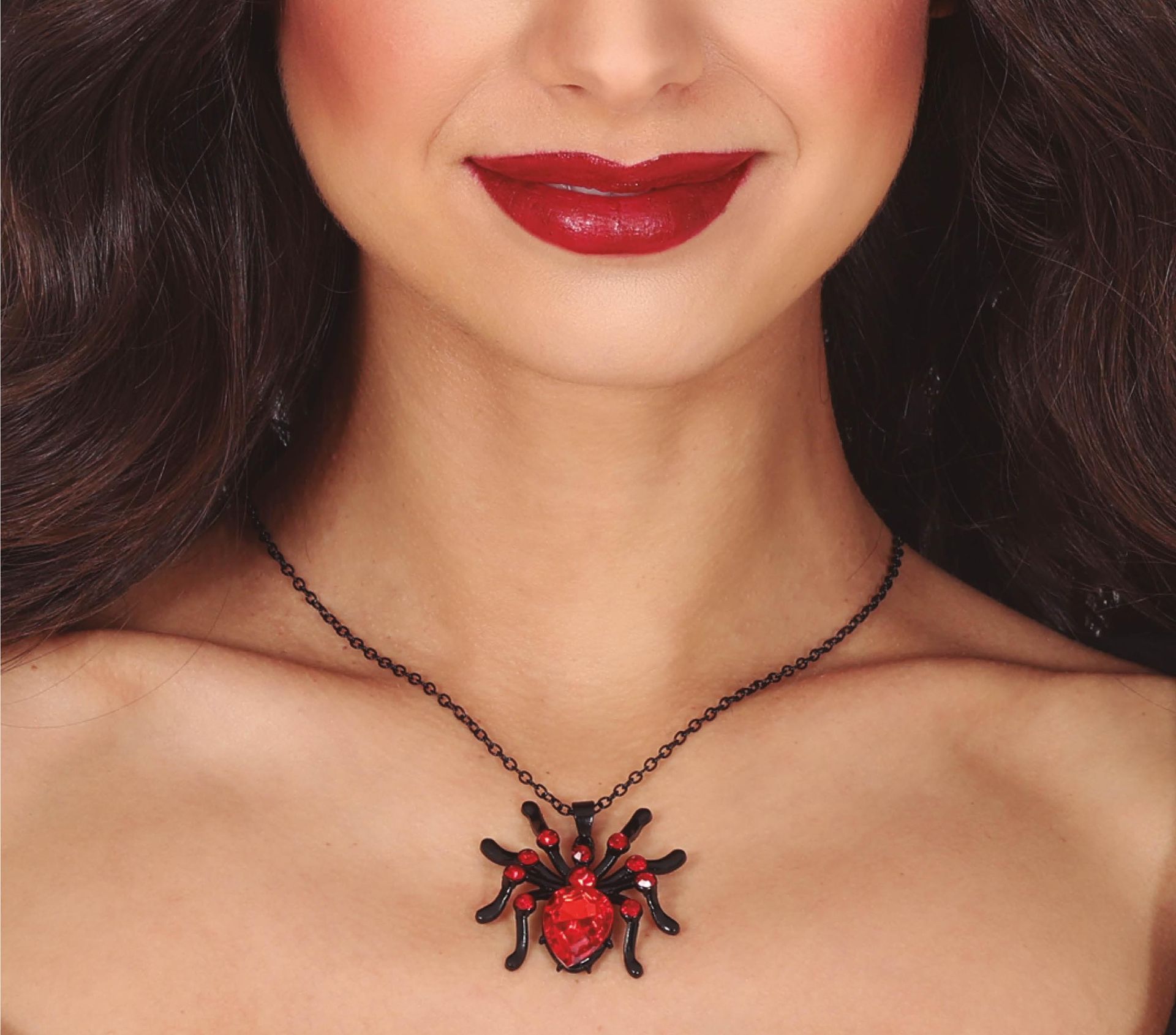 Rode edelsteen spin ketting 6 cm halloween