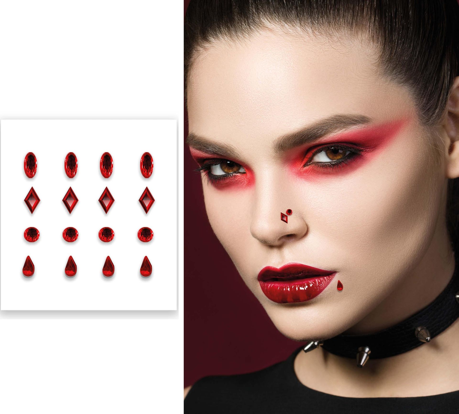 Rode gezichtstickers nep piercings