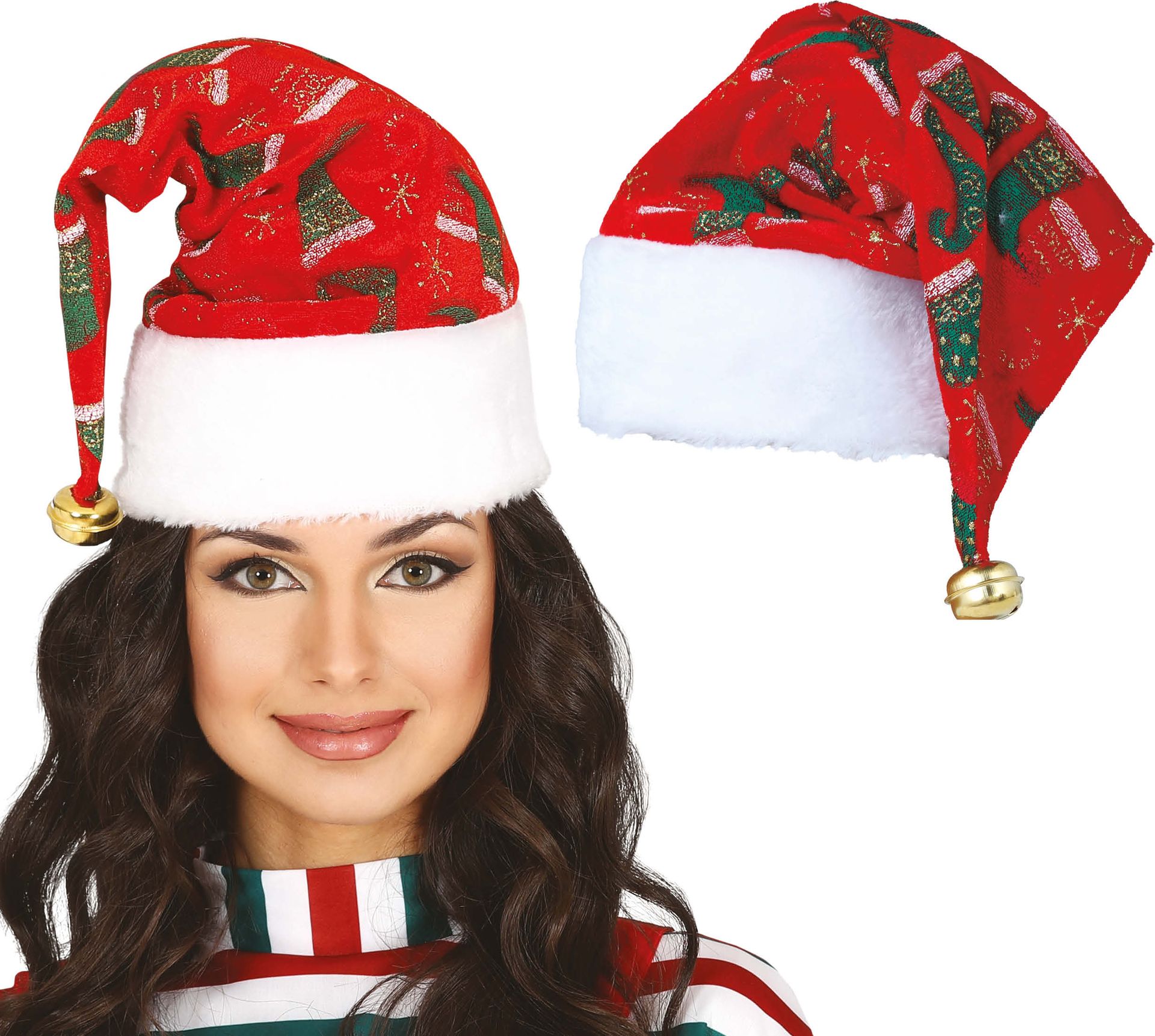 Rode glitter kerstmuts met kerstsokken