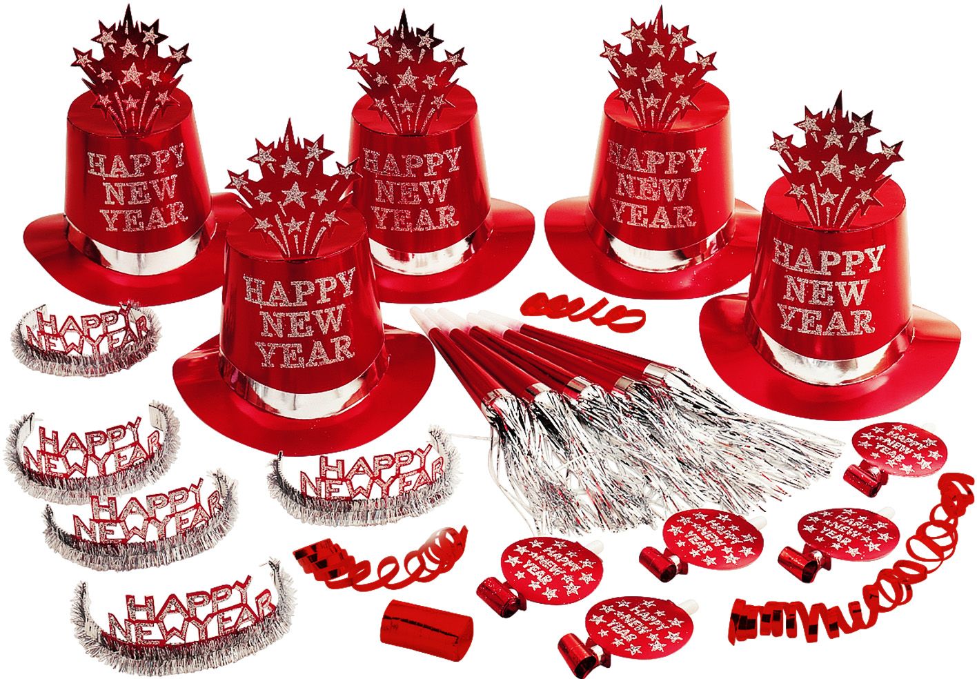 Rode Happy New Year party set 10 personen