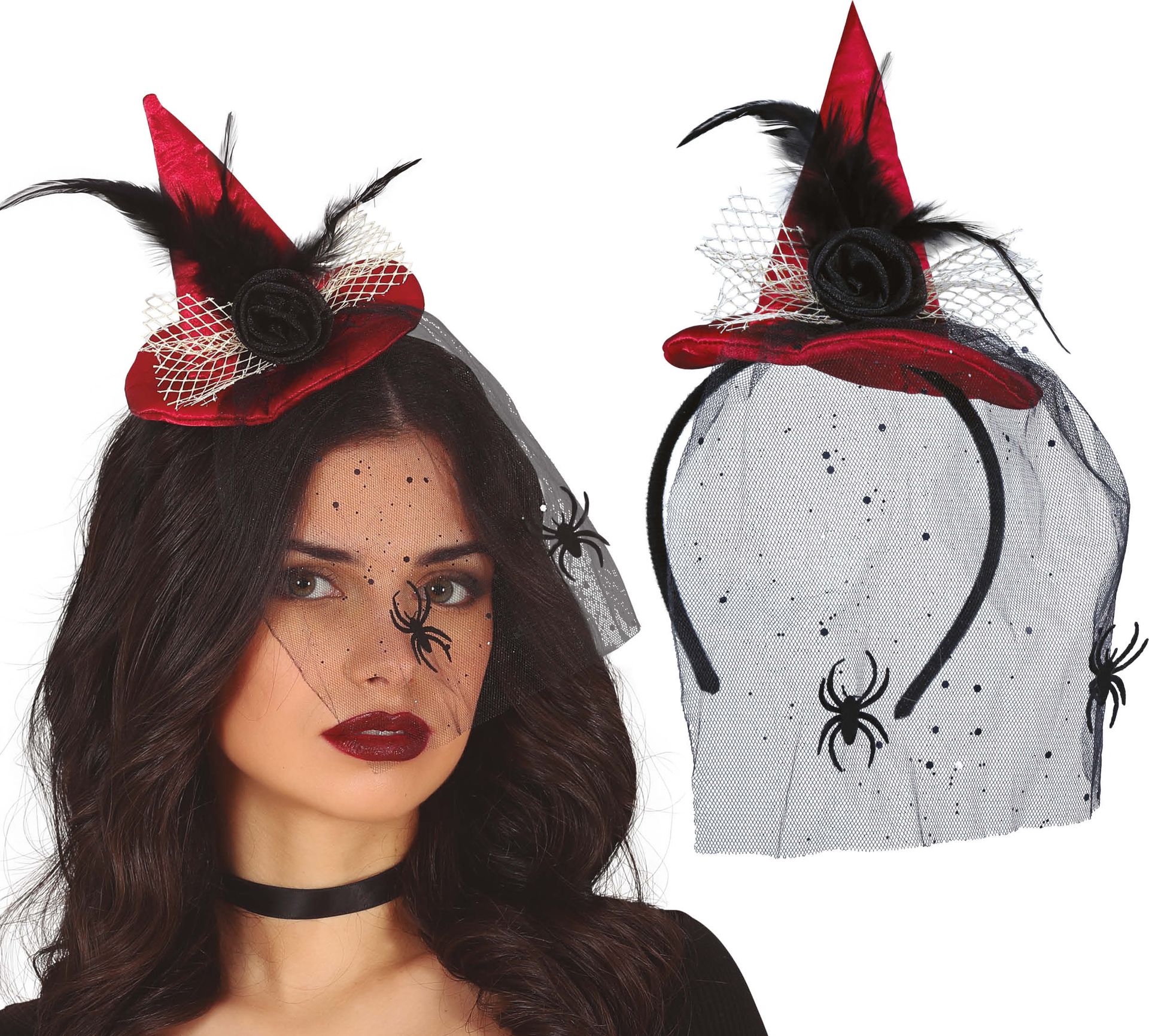 Rode heksenhoed diadeem halloween
