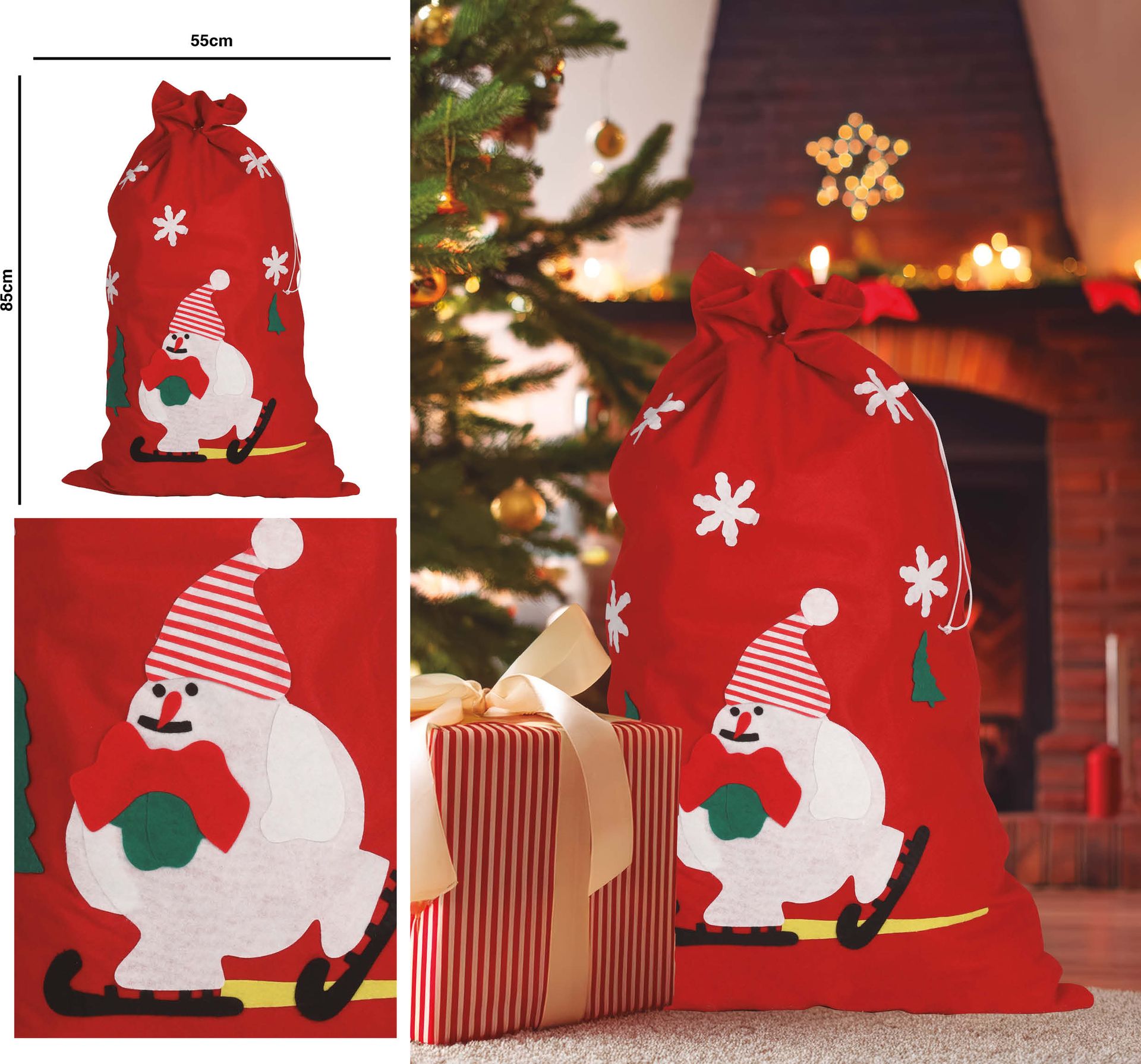 Rode kerstcadeau zak sneeuwman