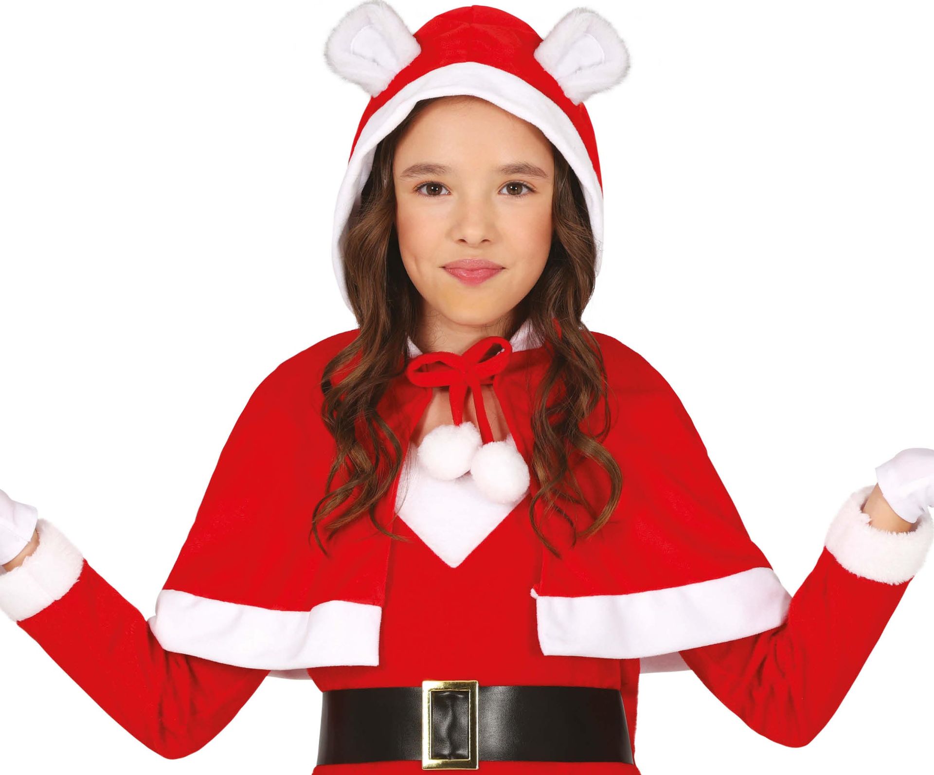 Rode kerstcape met berenoren kind