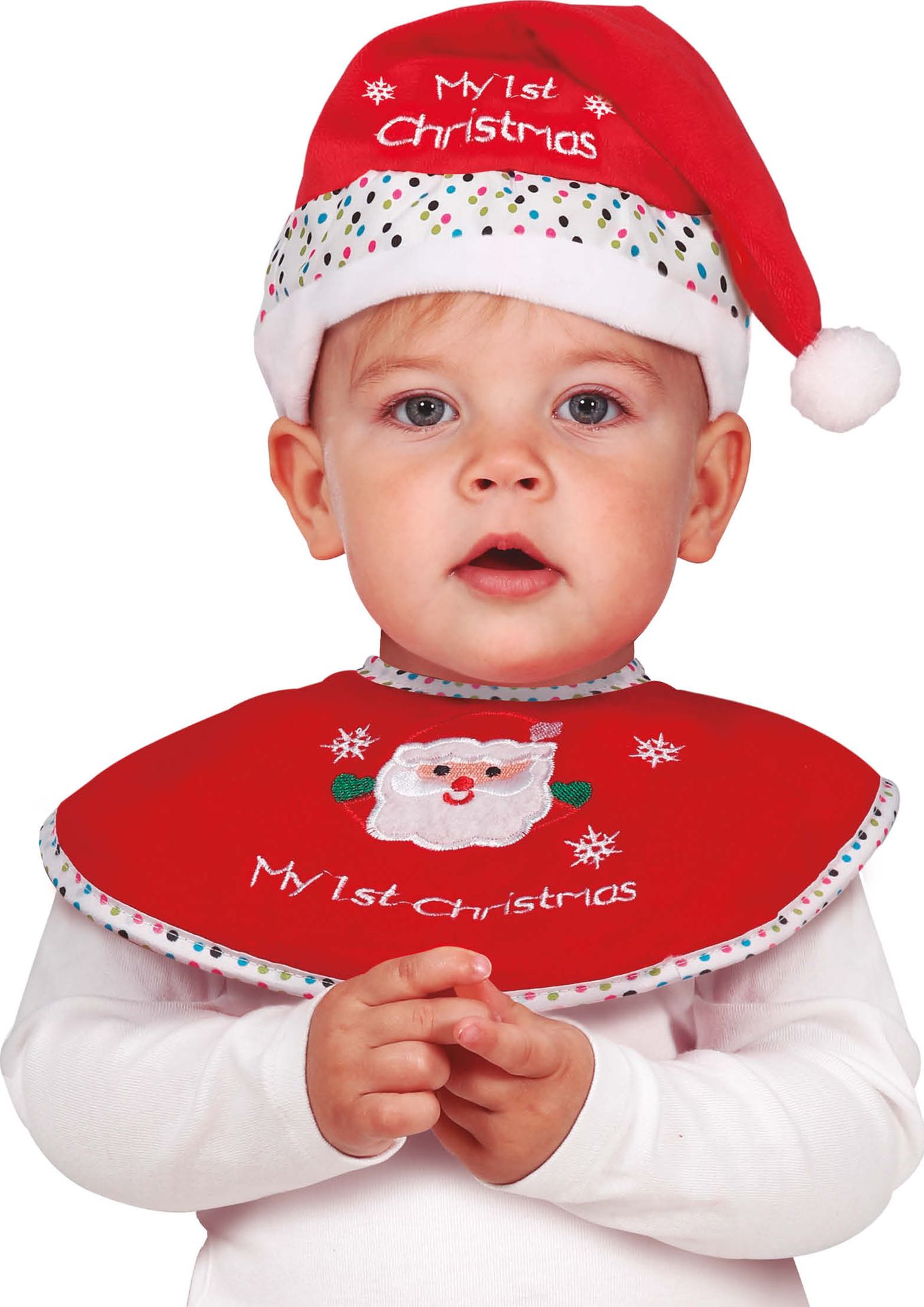 Rode kerstset baby slabbetje en muts