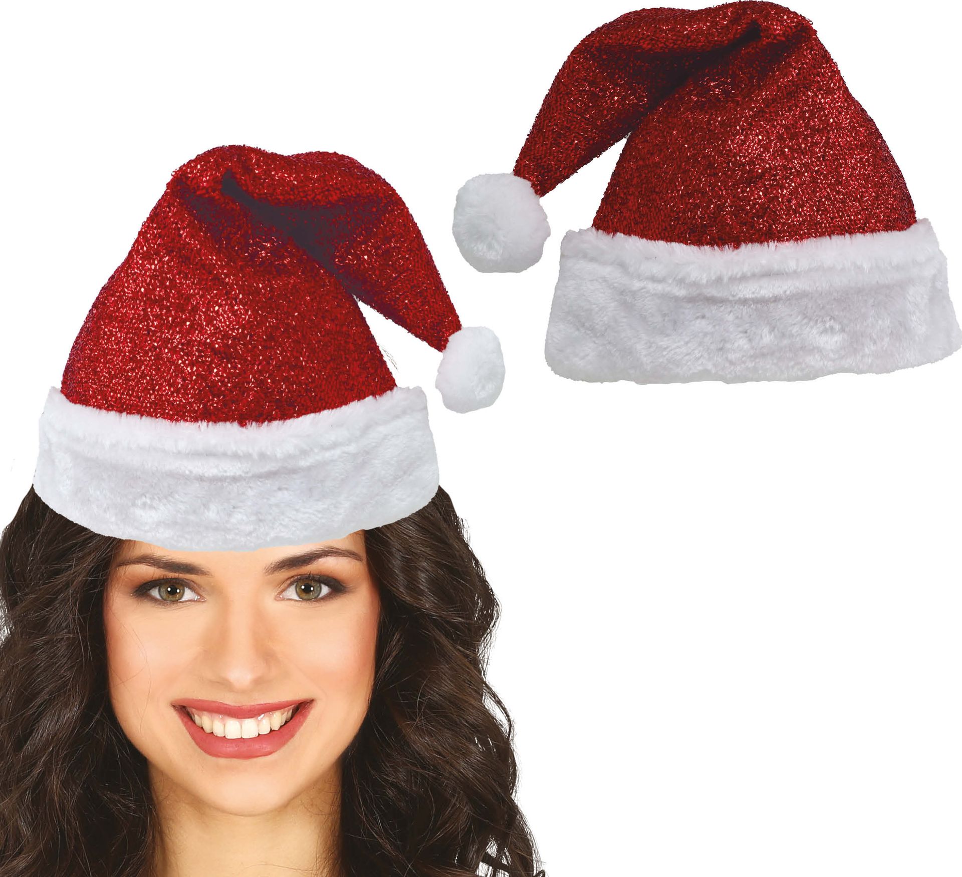 Rode luxe kerstman muts met glitters
