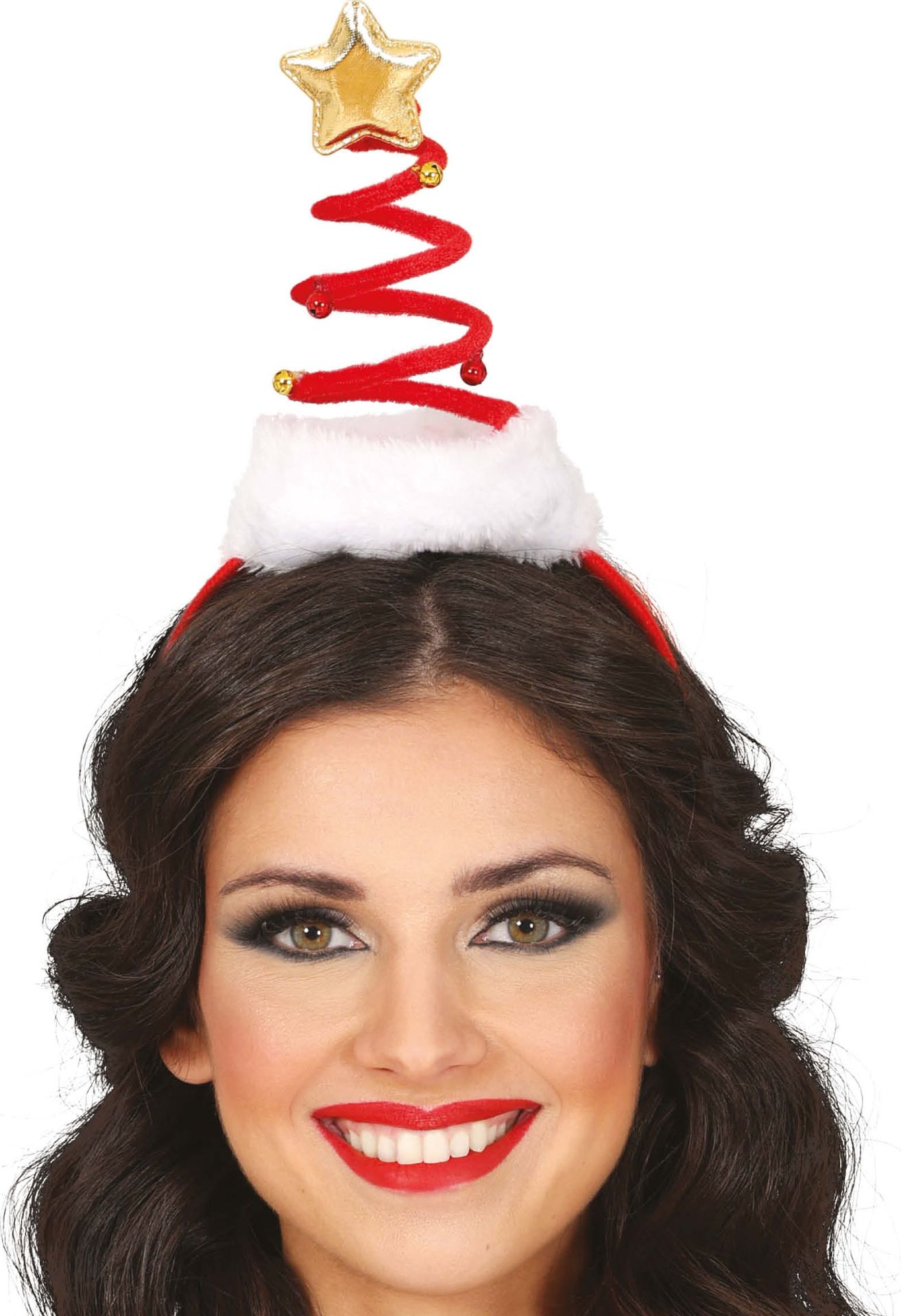 Rode mini spiraal kerstmuts met ster haarband