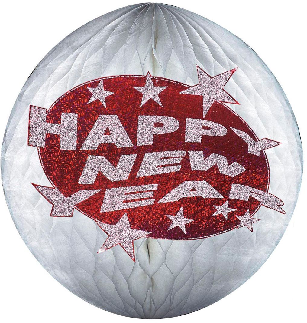 Rode papieren holografische Happy New Year bal