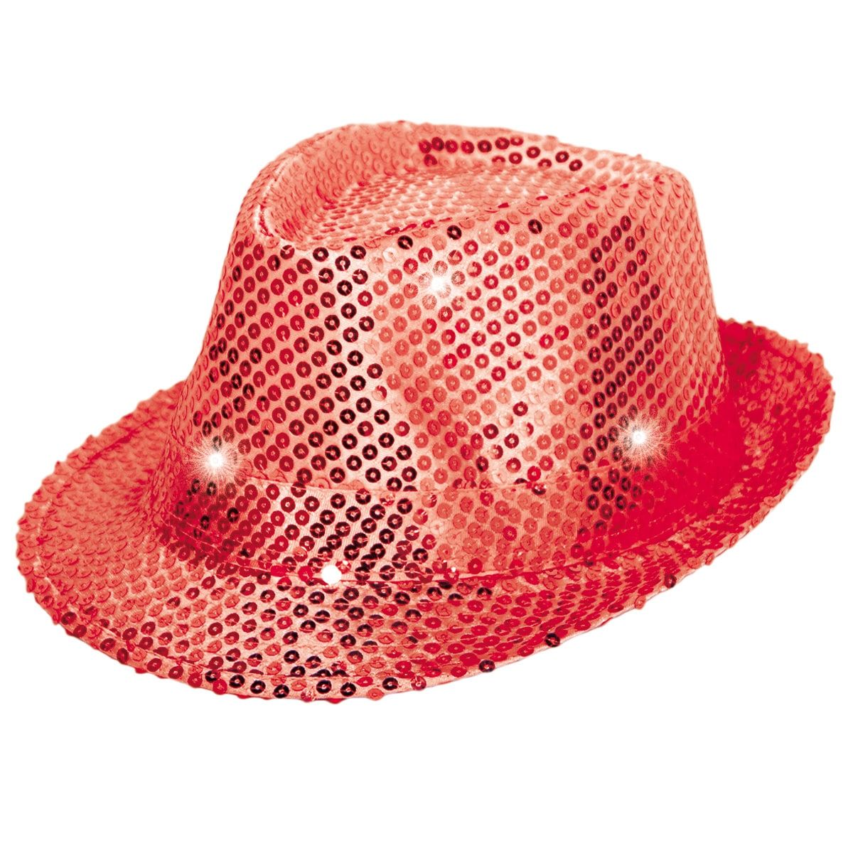 Rode party glitter LED trilby hoed