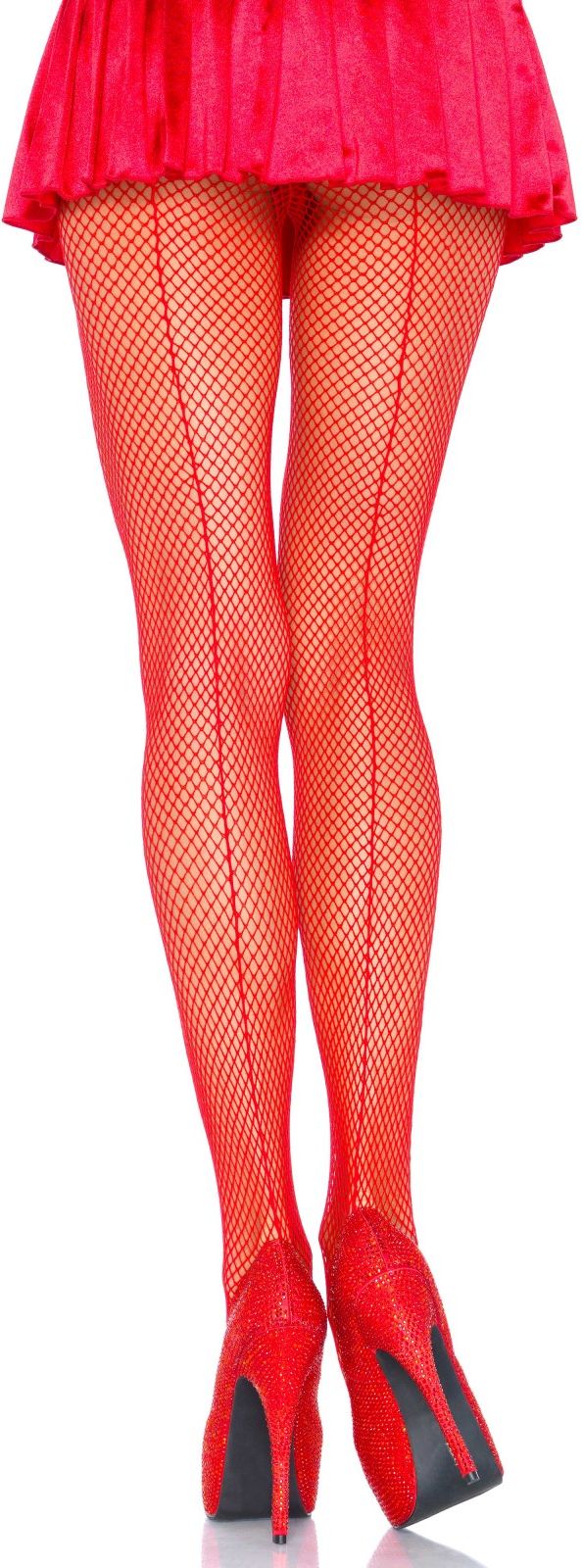 Rode visnet panty met elegante naad