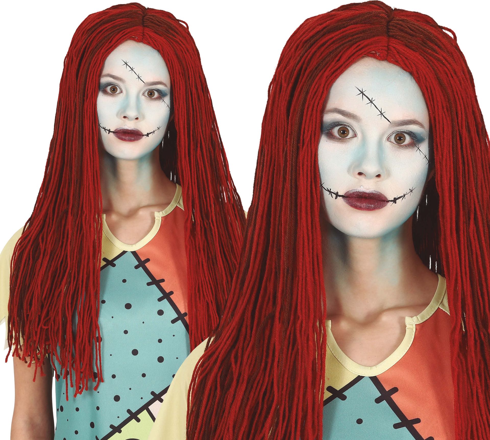 Rode wol lang haar pruik halloween