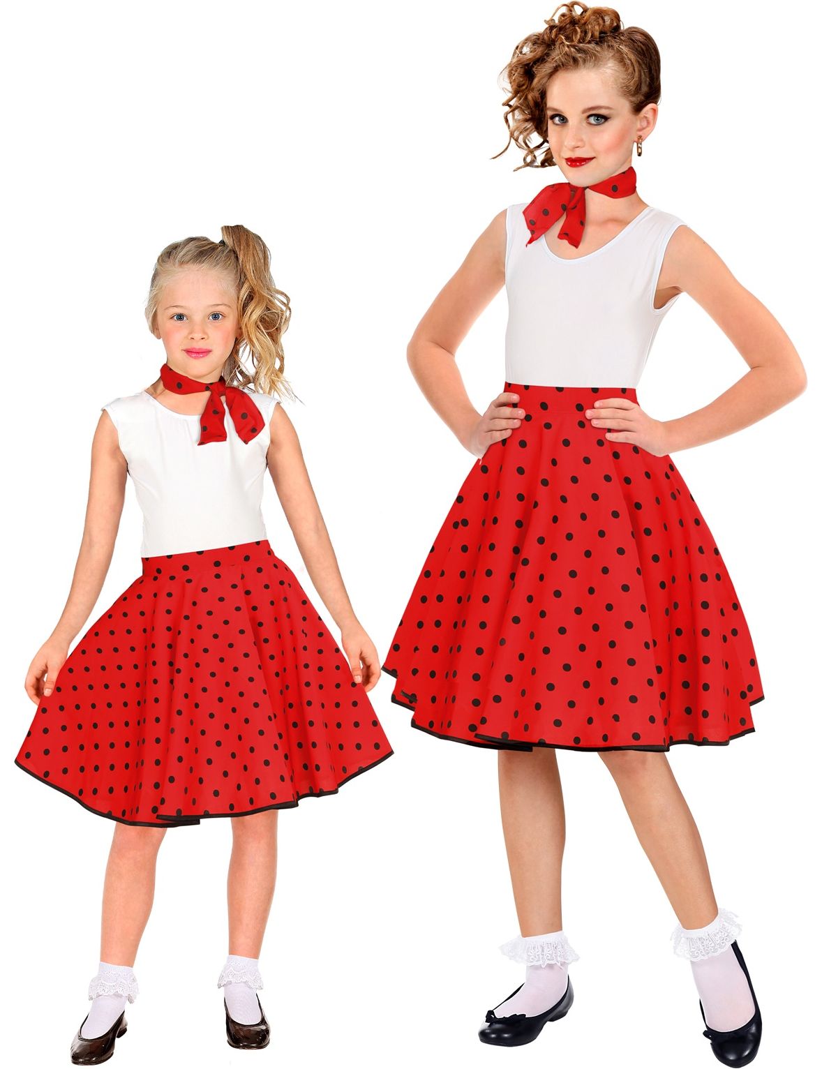 Rok en sjaal polkadot 50s rood kinderen