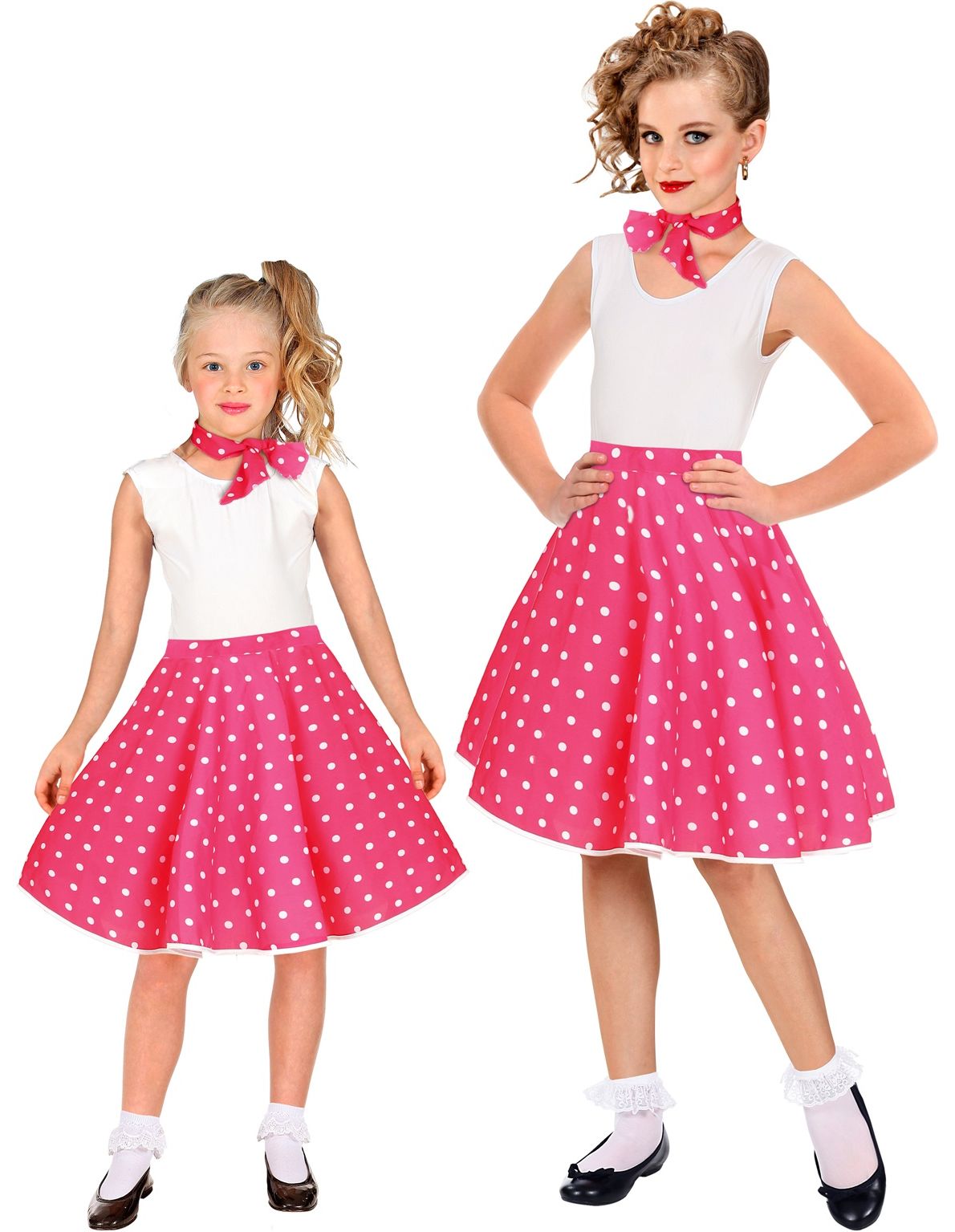 Rok en sjaal polkadot 50s roze kinderen