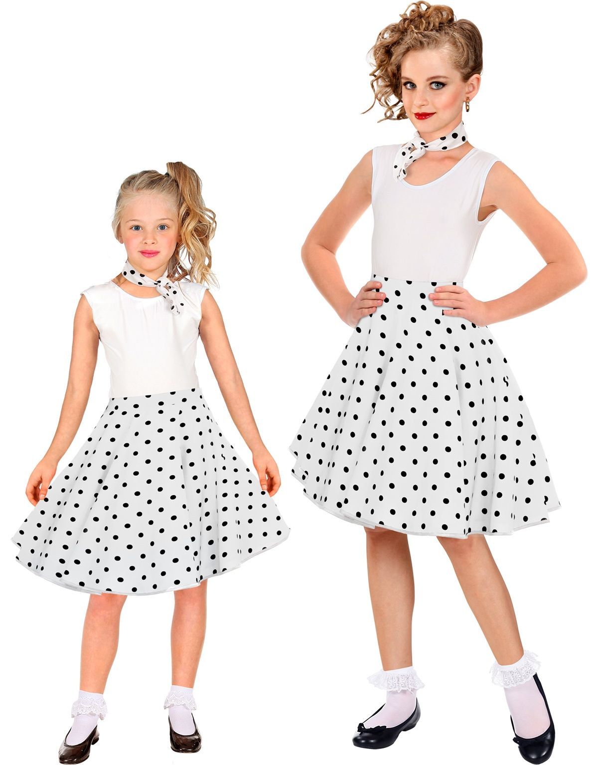 Rok en sjaal polkadot 50s wit kinderen