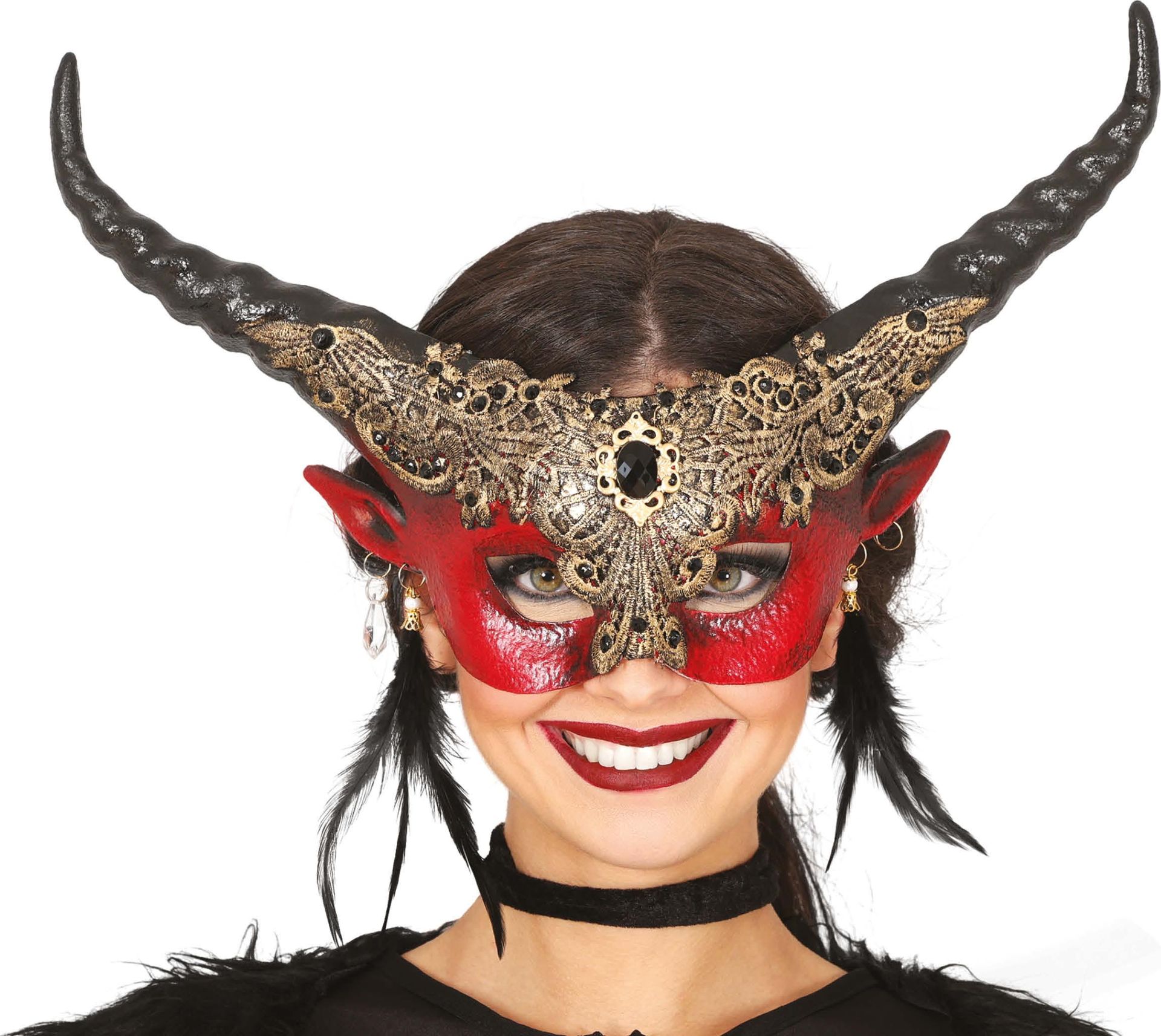 Rood duivel oogmasker met horens