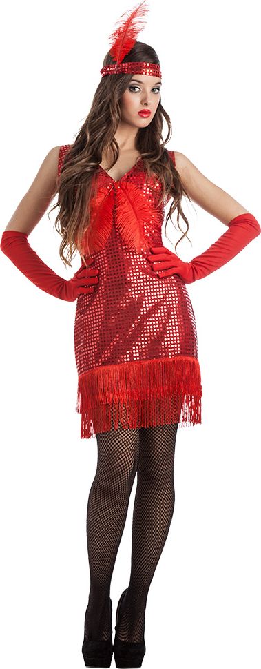 Rood glitterkostuum disco dames