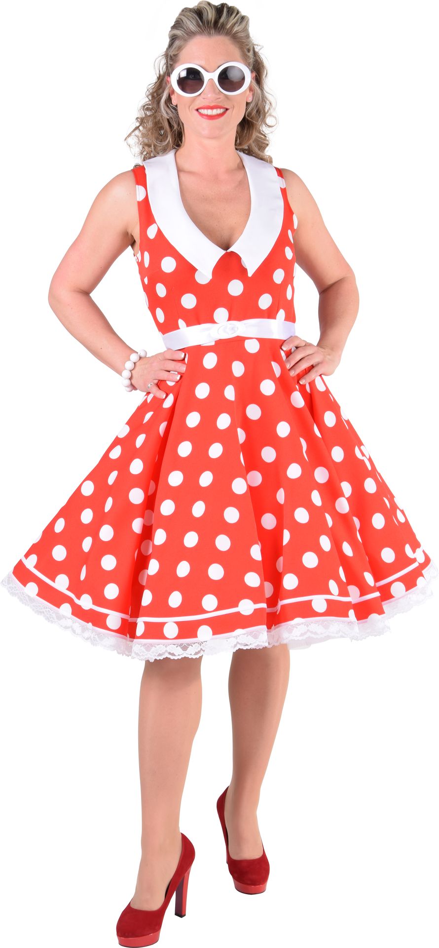 Rood witte jurk retro dames