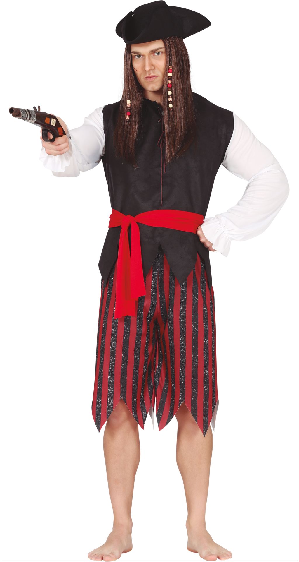 Rood zwart gestreept piraten kostuum