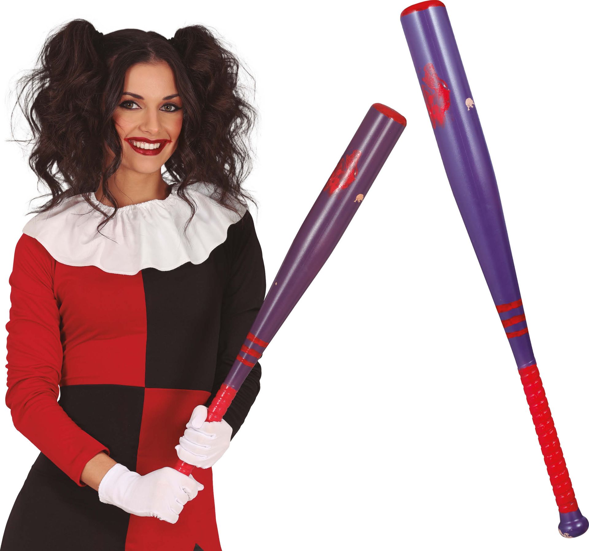 Rood/zwarte Harley Quinn honkbalknuppel 75 cm halloween