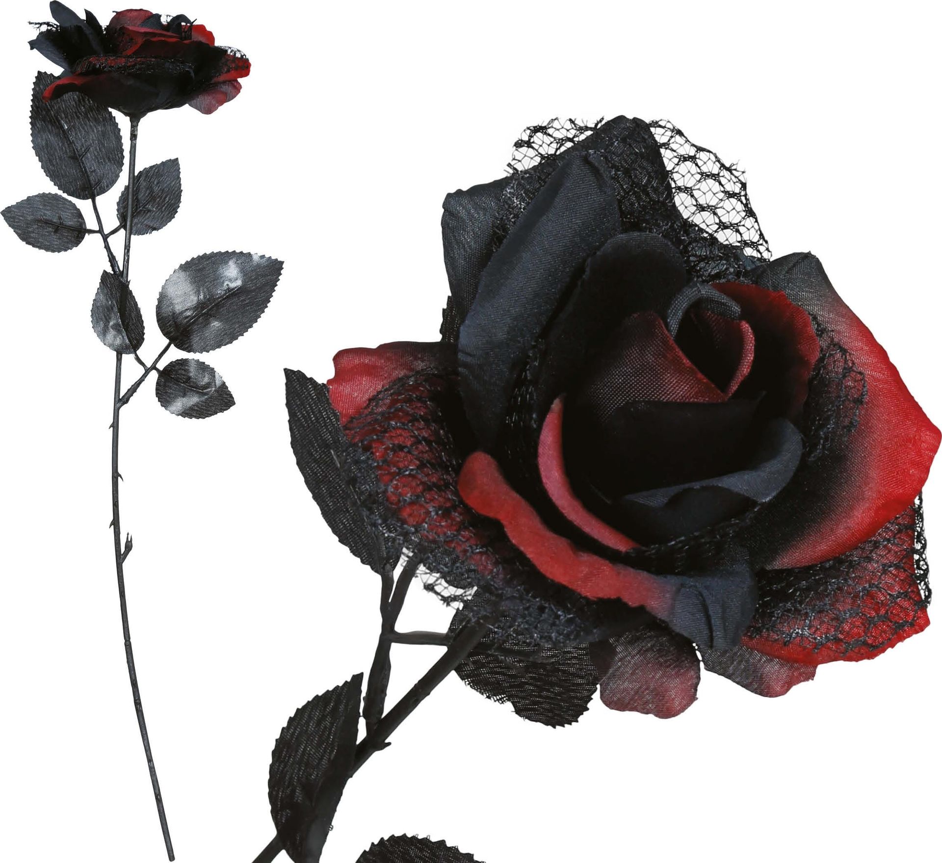 Rood/zwarte roos 40 cm halloween