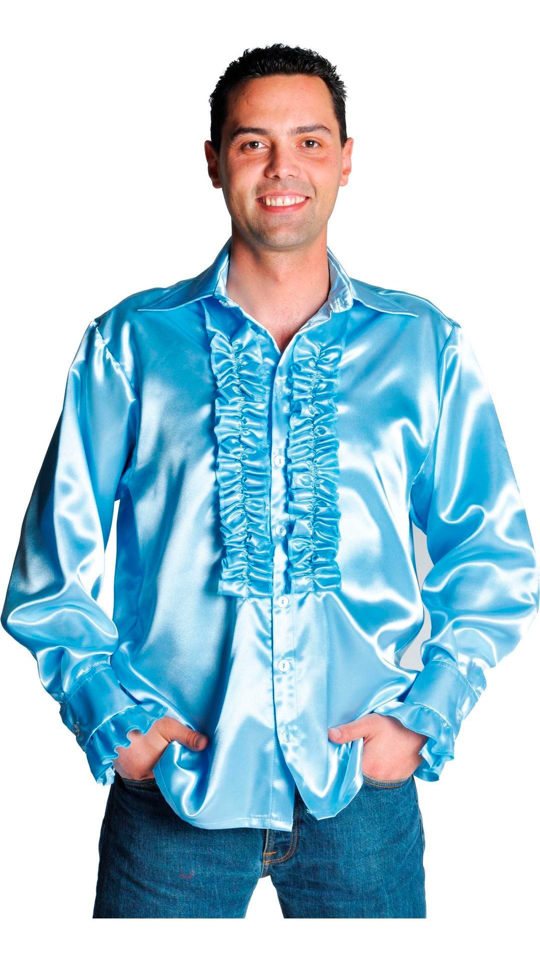 Rouches blouse blauw luxe heren