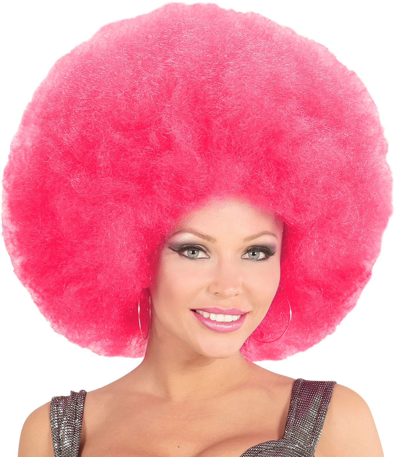 roze afro pruik