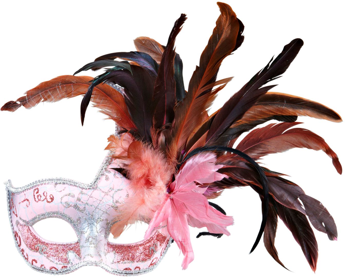 Roze colombina veren oogmasker