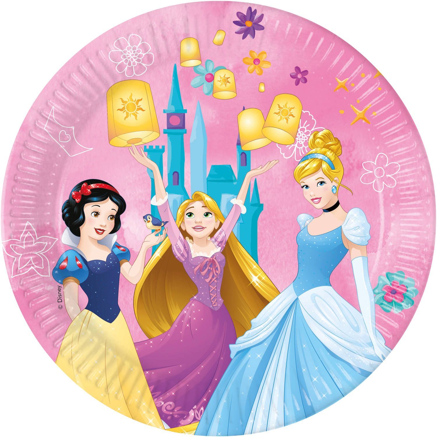 Roze Disney Prinsessen feestbordjes 8 stuks