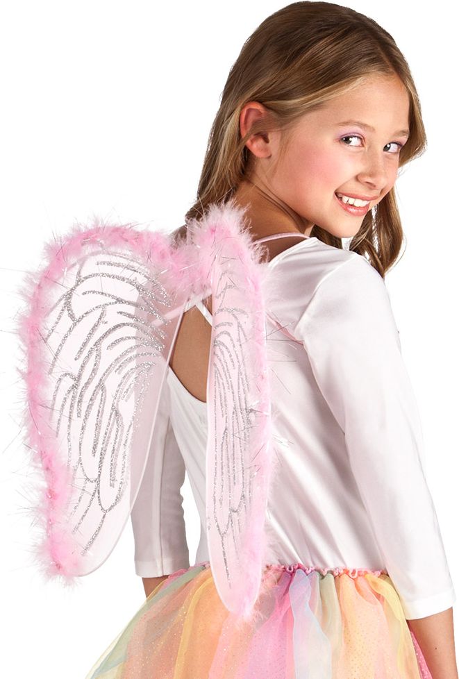 Roze fee vleugels met glitter veertjes