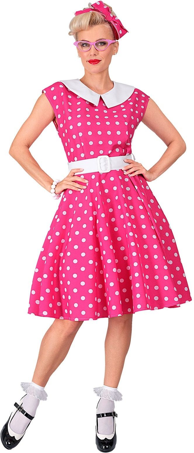Roze Gestipte Jurk Dames Barbie 50's