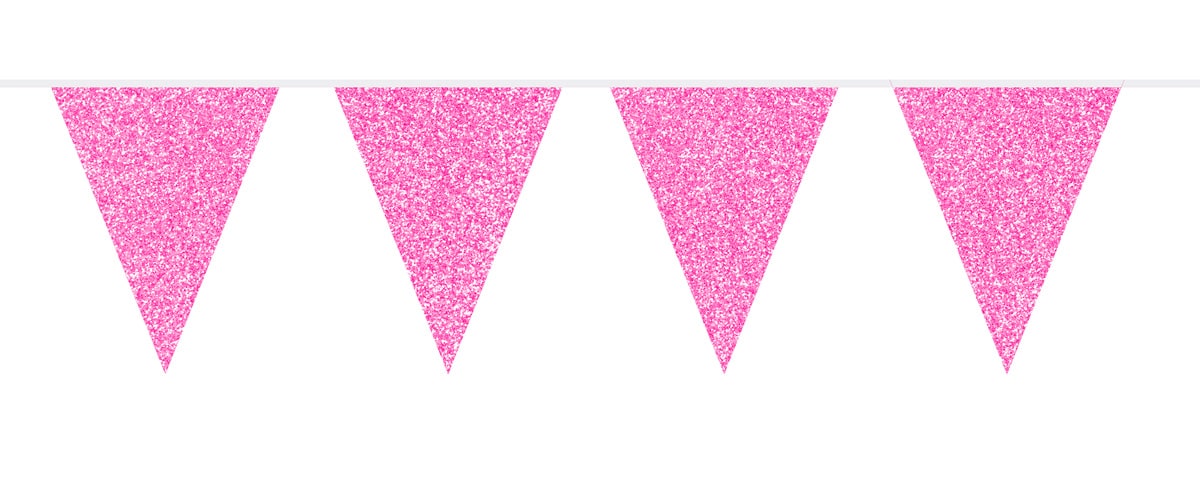 Roze glitter vlaggenlijn 6 meter