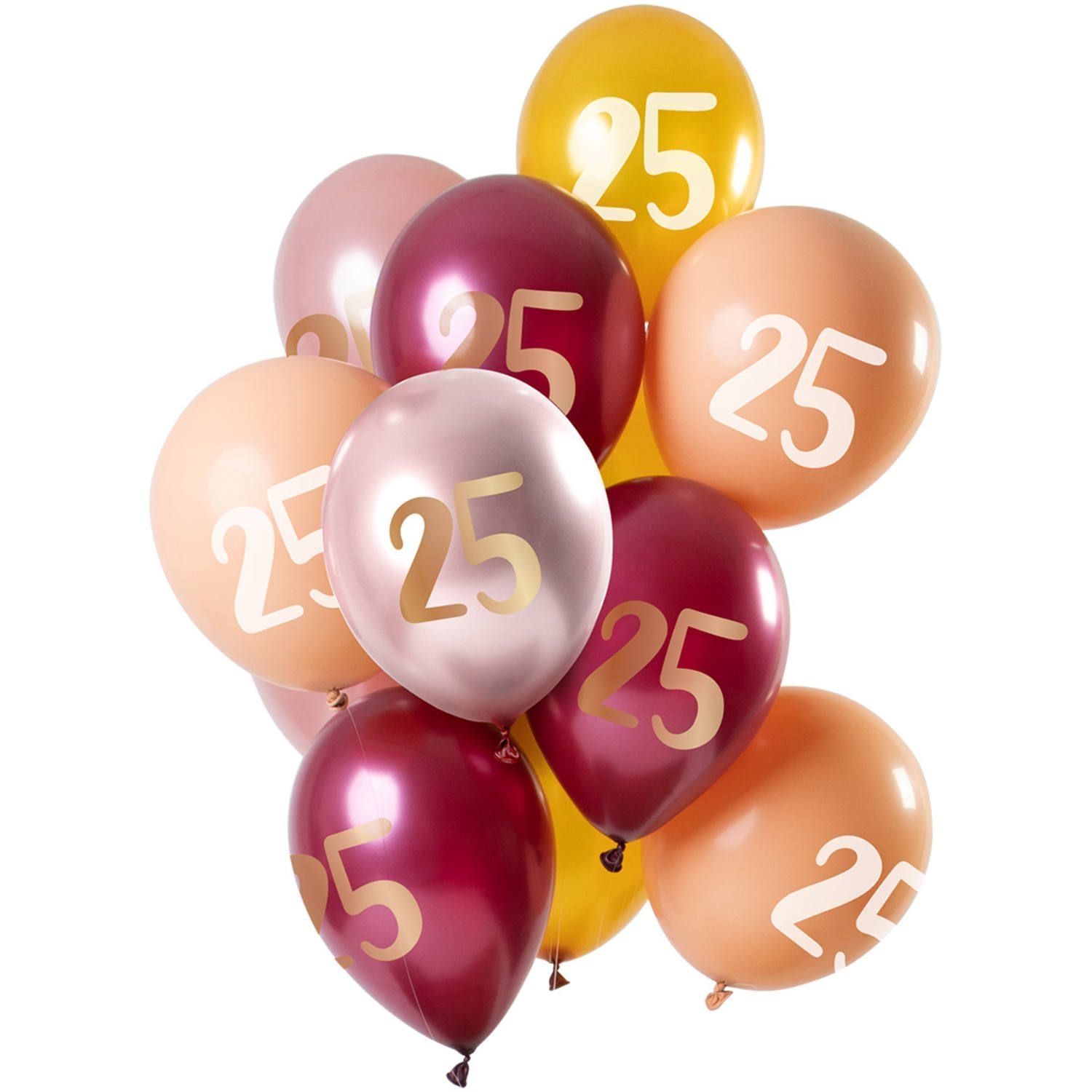 Roze gouden 25 jaar ballonnen 12 stuks