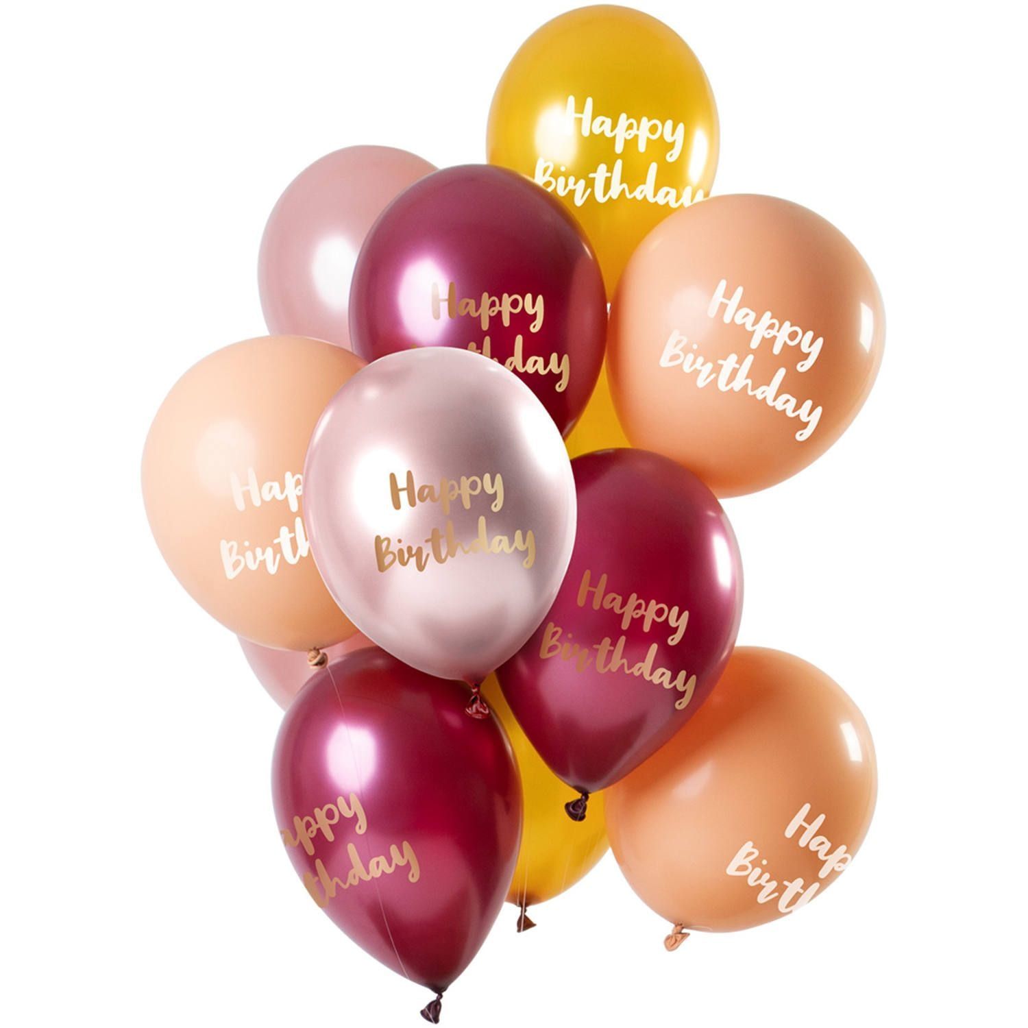 Roze gouden happy birthday ballonnen 12 stuks