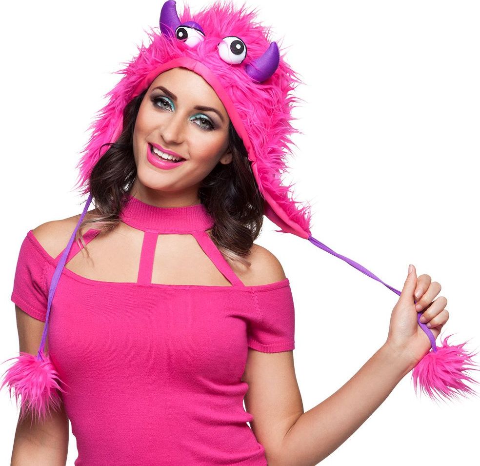 Roze monster muts pluche