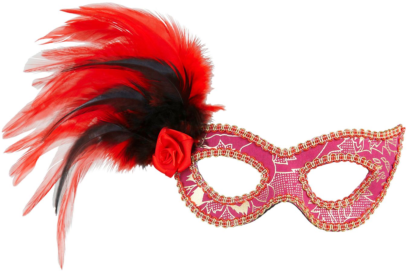 Roze oogmasker met veren en roos