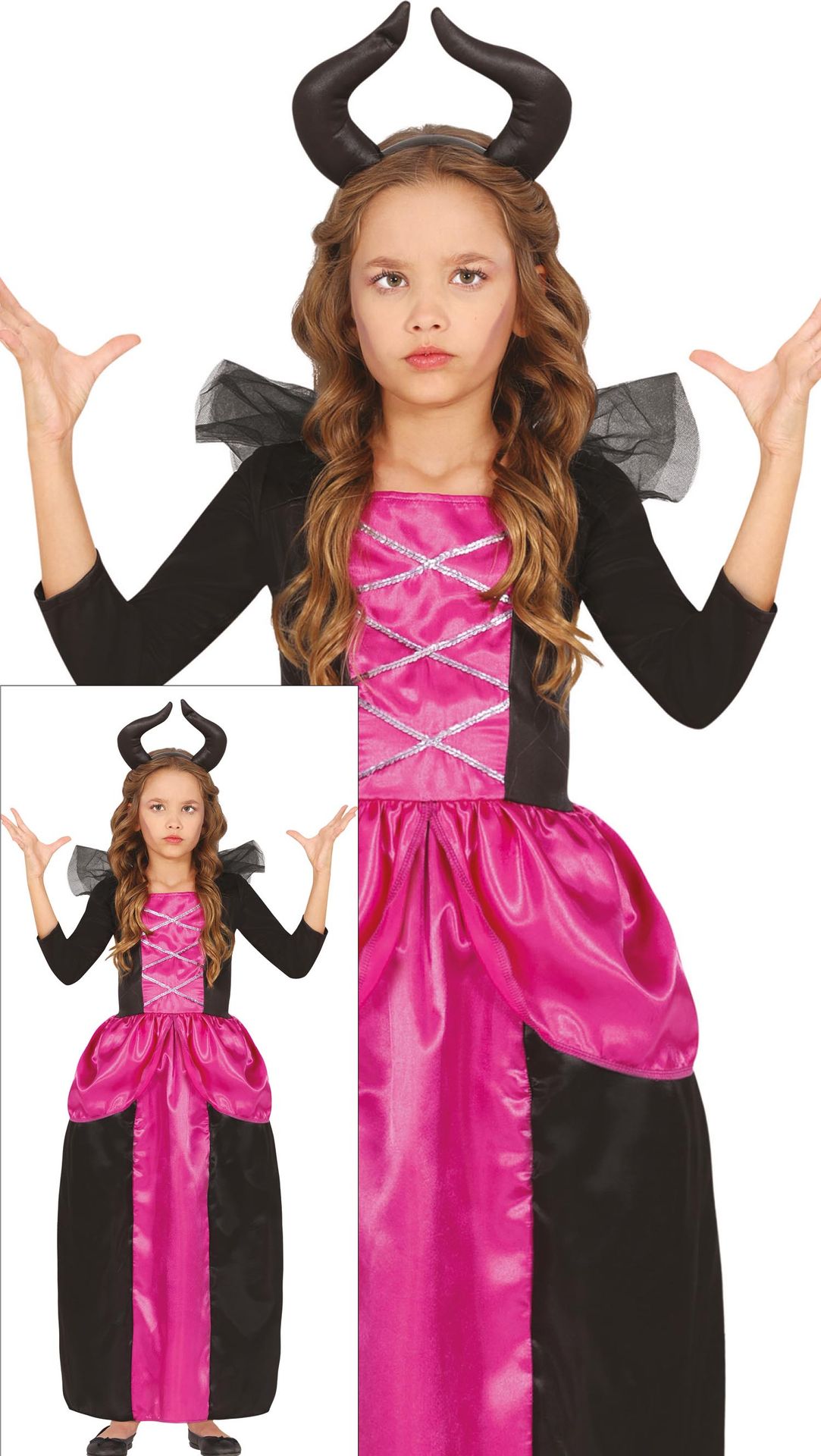 Roze slechte fee jurk halloween kind