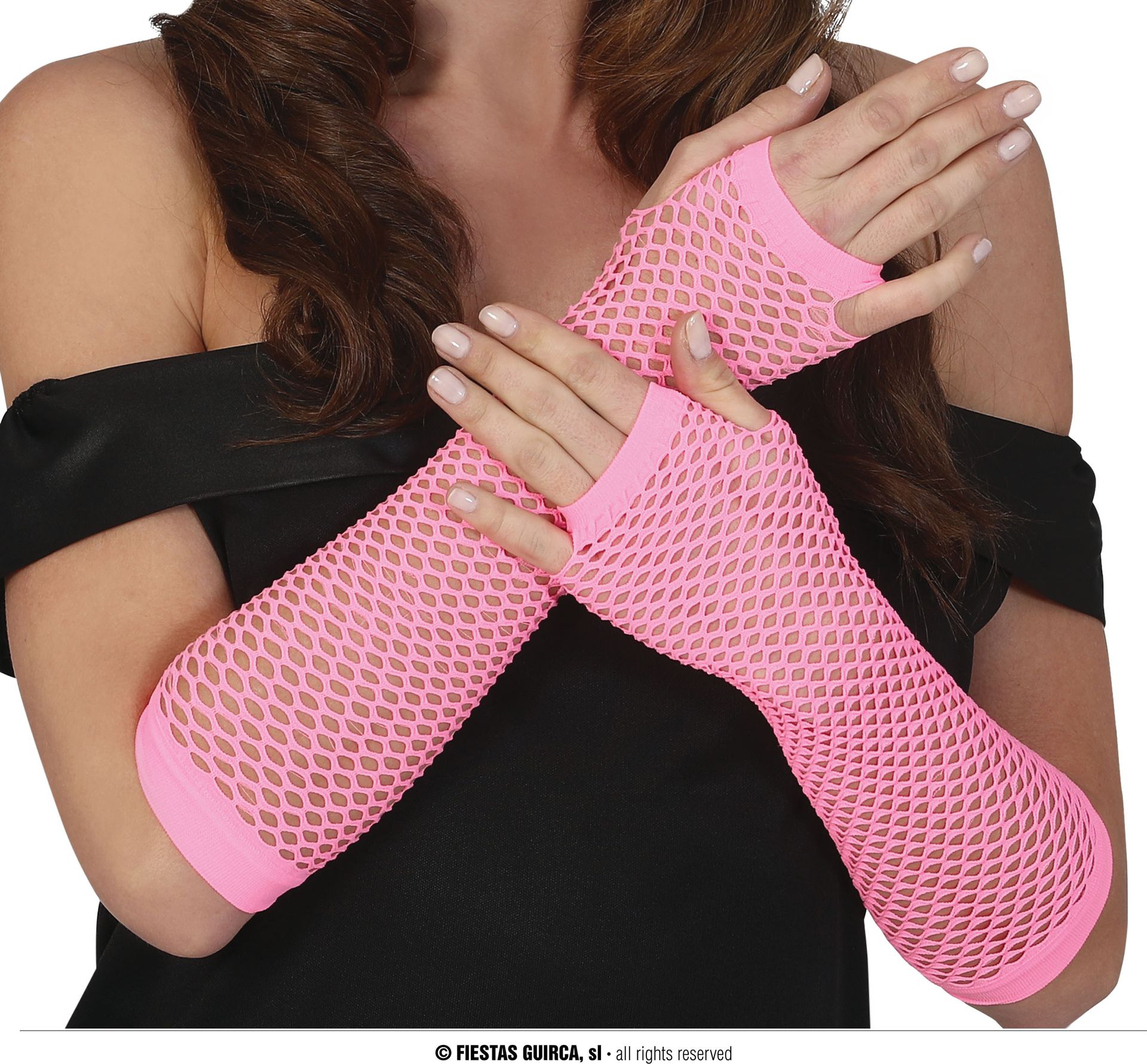 Roze vingerloze visnet handschoenen dames 26 cm
