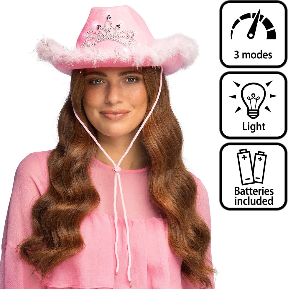 Roze Vrijgezellenfeest LED Cowboyhoed