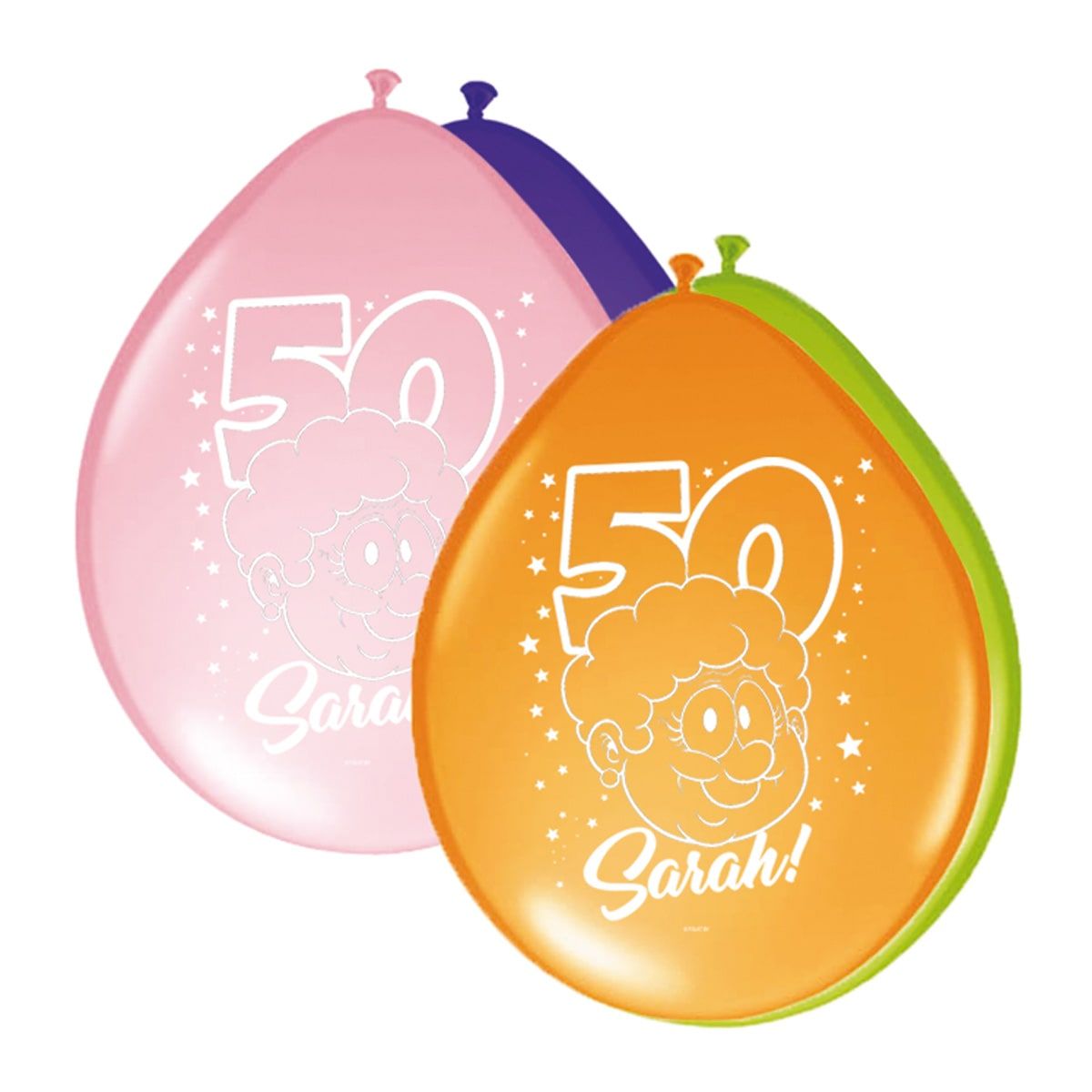 Sarah 50 jaar gekleurde ballonnen 8 stuks