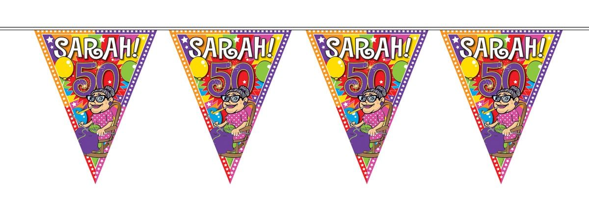 Sarah 50 jaar knalfeest vlaggenlijn 10 meter