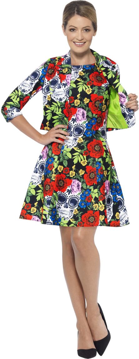 Schedel en Bloemen Jurk Dames Meerkleurig