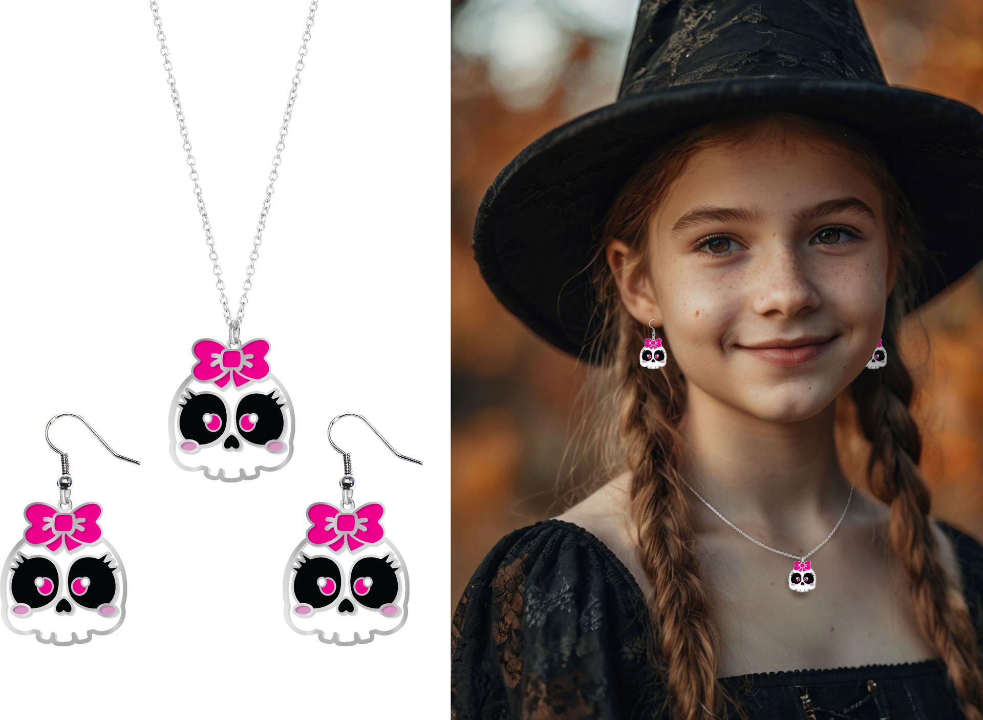 Schedel Oorbellen met Ketting Kind Halloween