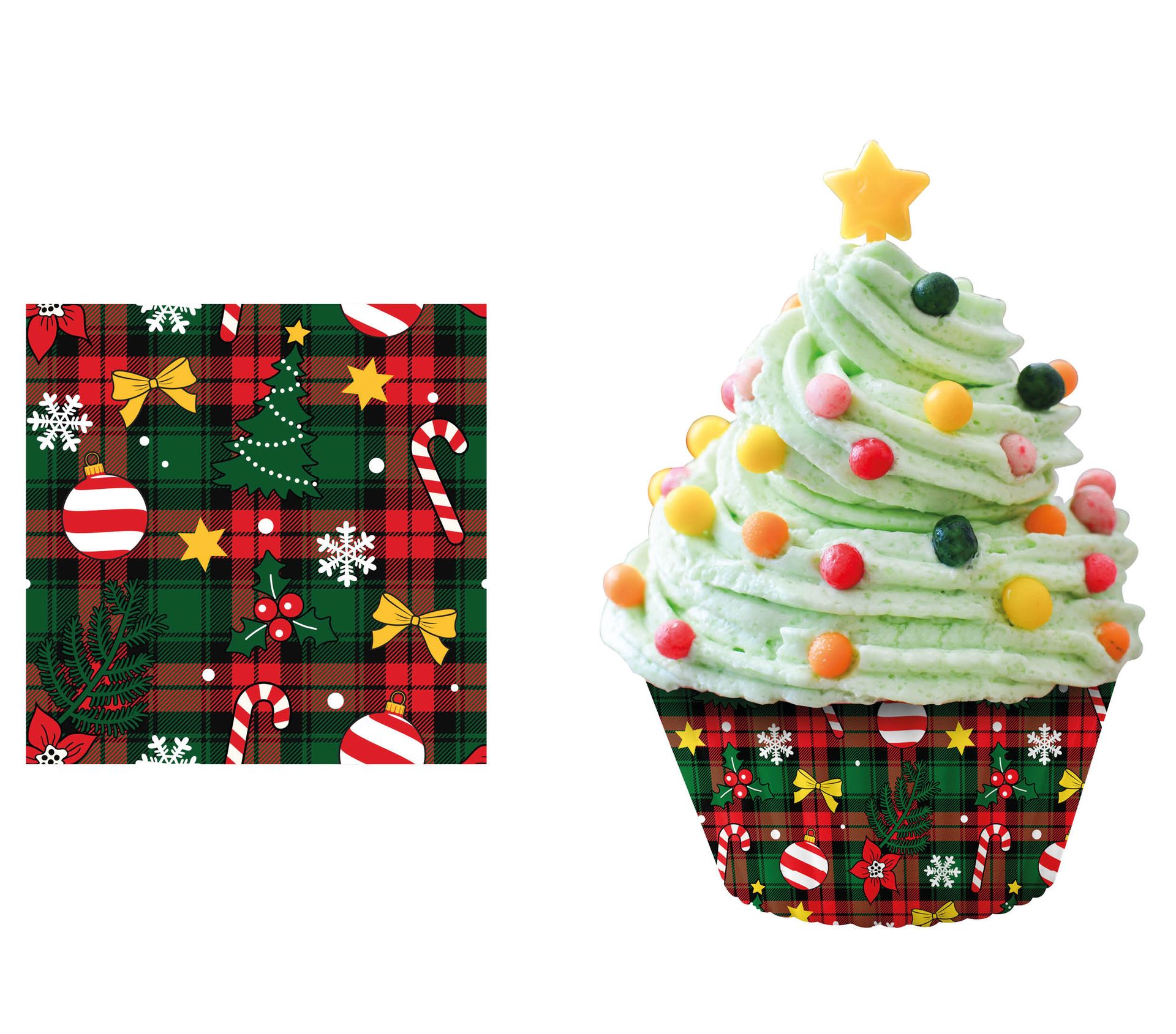 Schotse Ruit Kerstboom Papieren Muffinvormpjes 50 Stuks