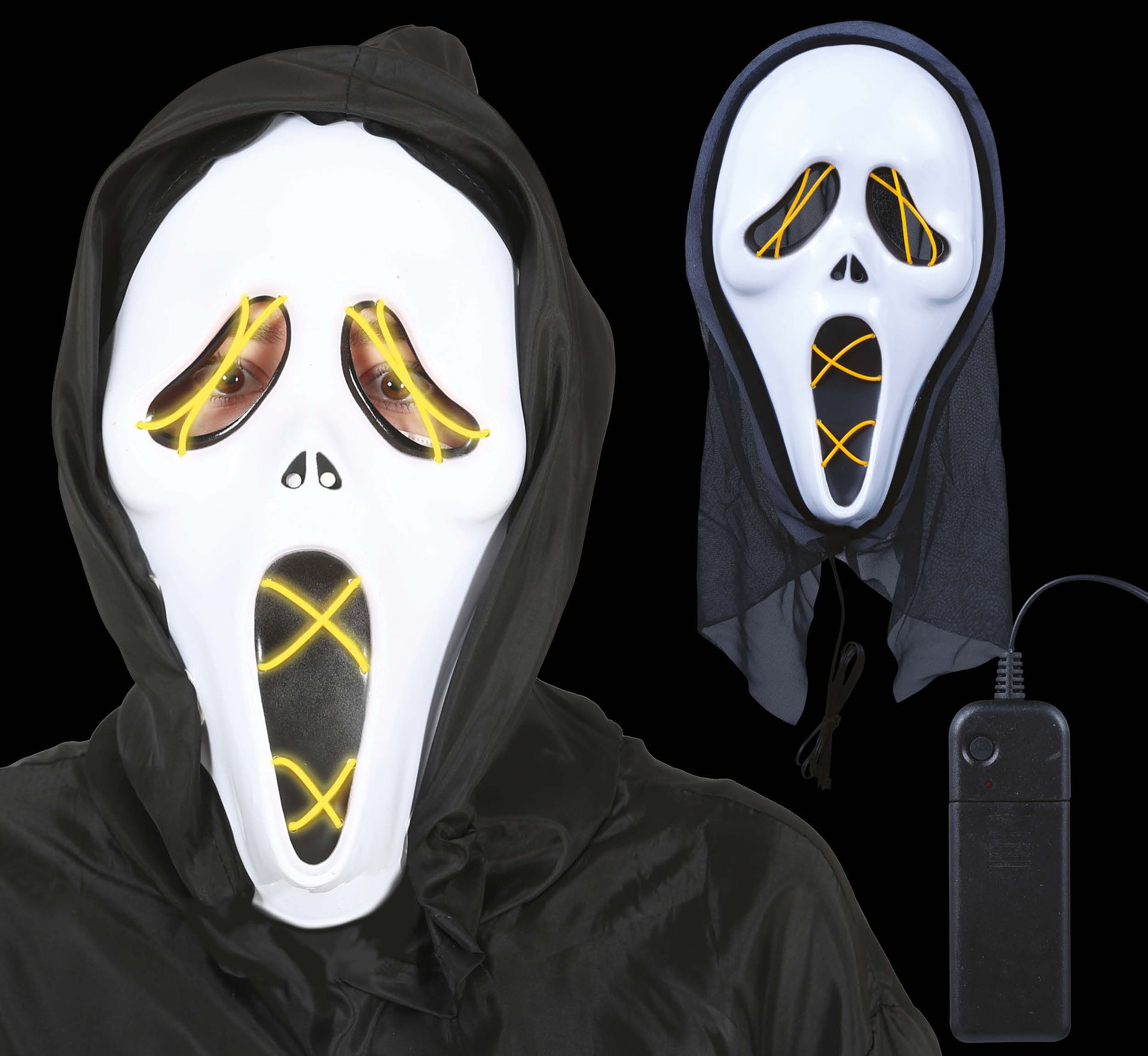 Scream verlicht masker met kap halloween