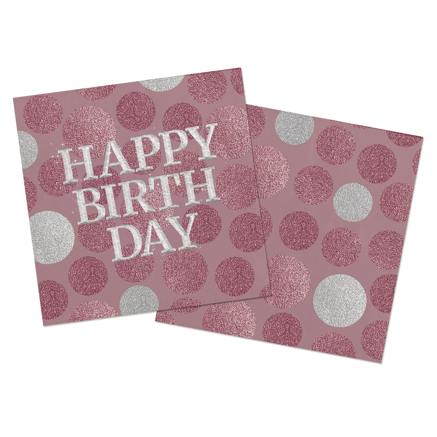 Servetten glossy happy birthday roze 20 stuks