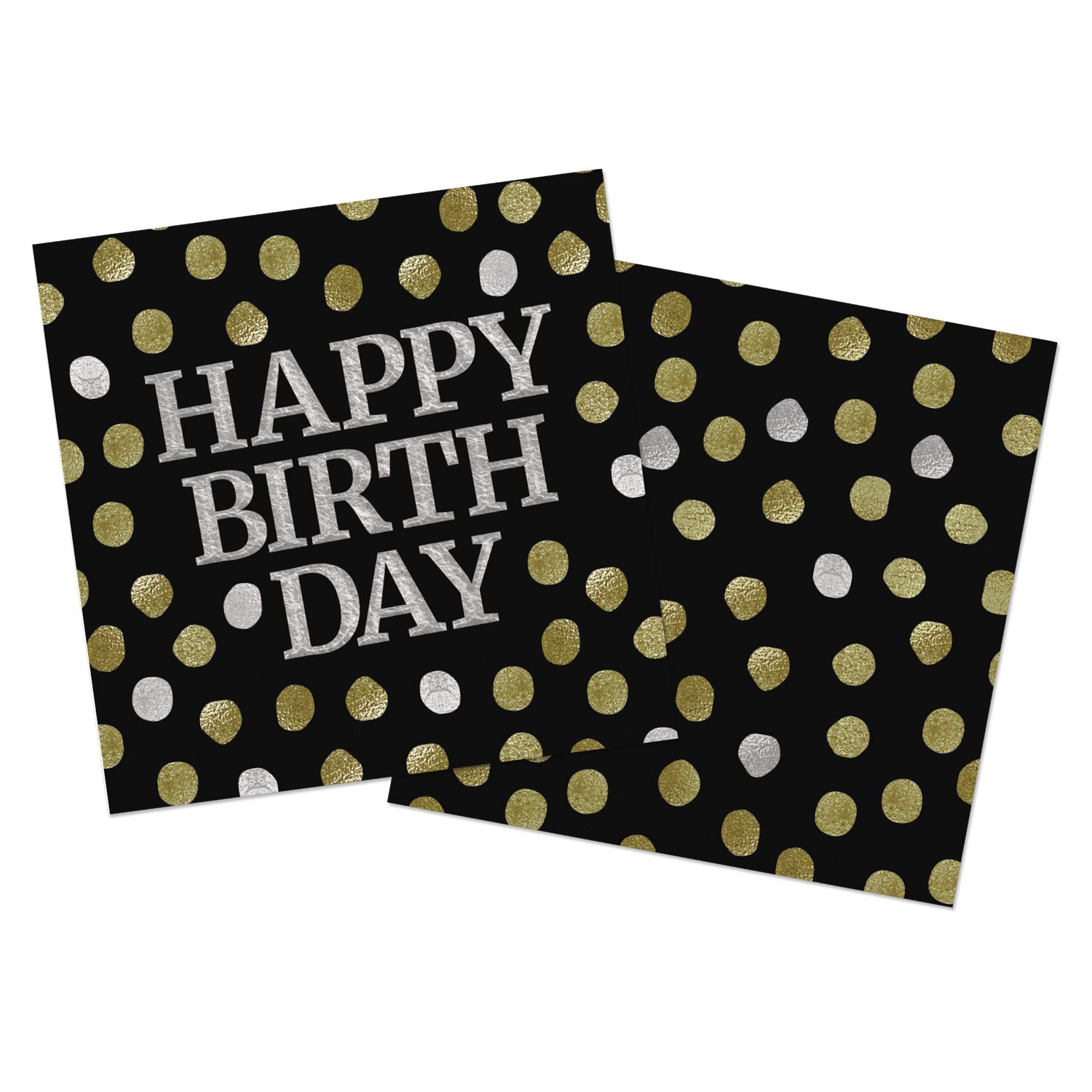 Servetten glossy happy birthday zwart 20 stuks