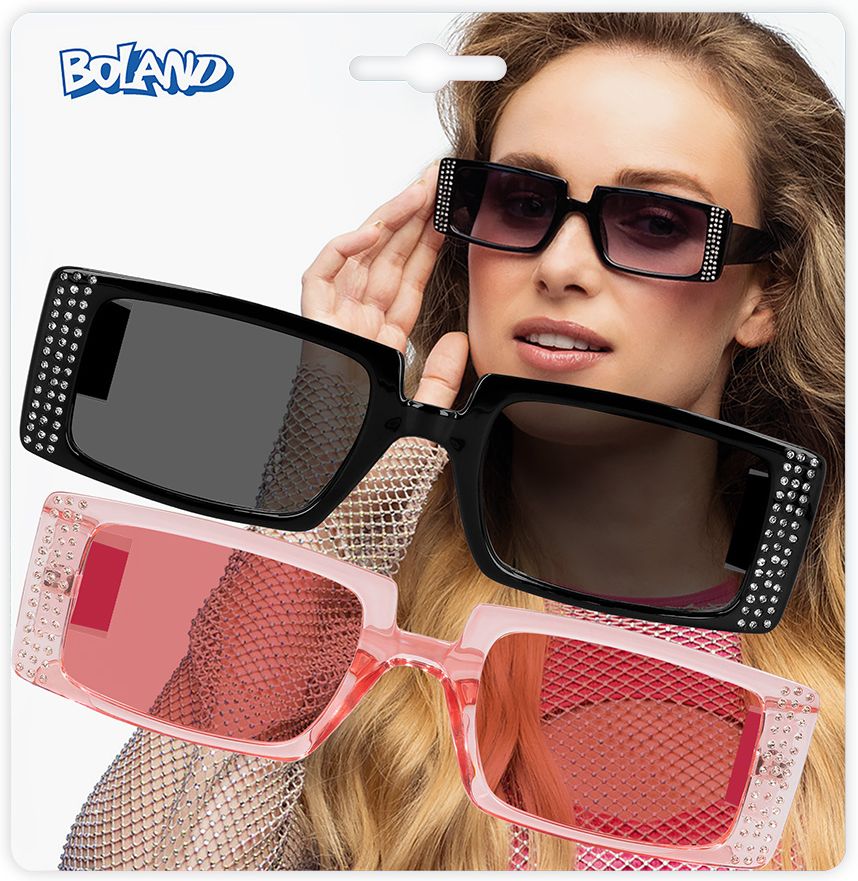 Set Van 2 Trendy Brillen met Diamantjes Zwart Roze