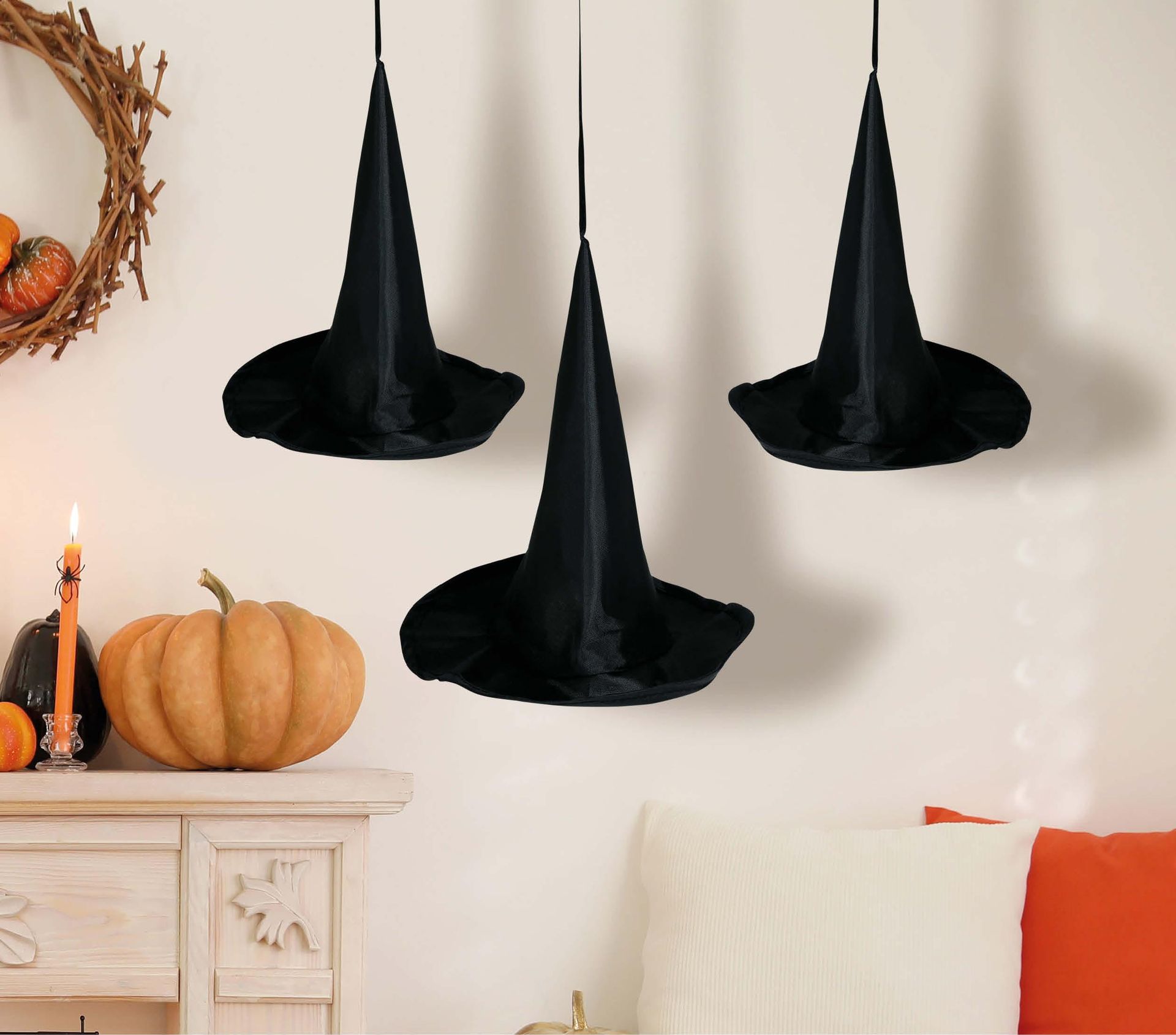 Set van 3 hangdecoratie zwarte heksenhoeden 18 cm halloween