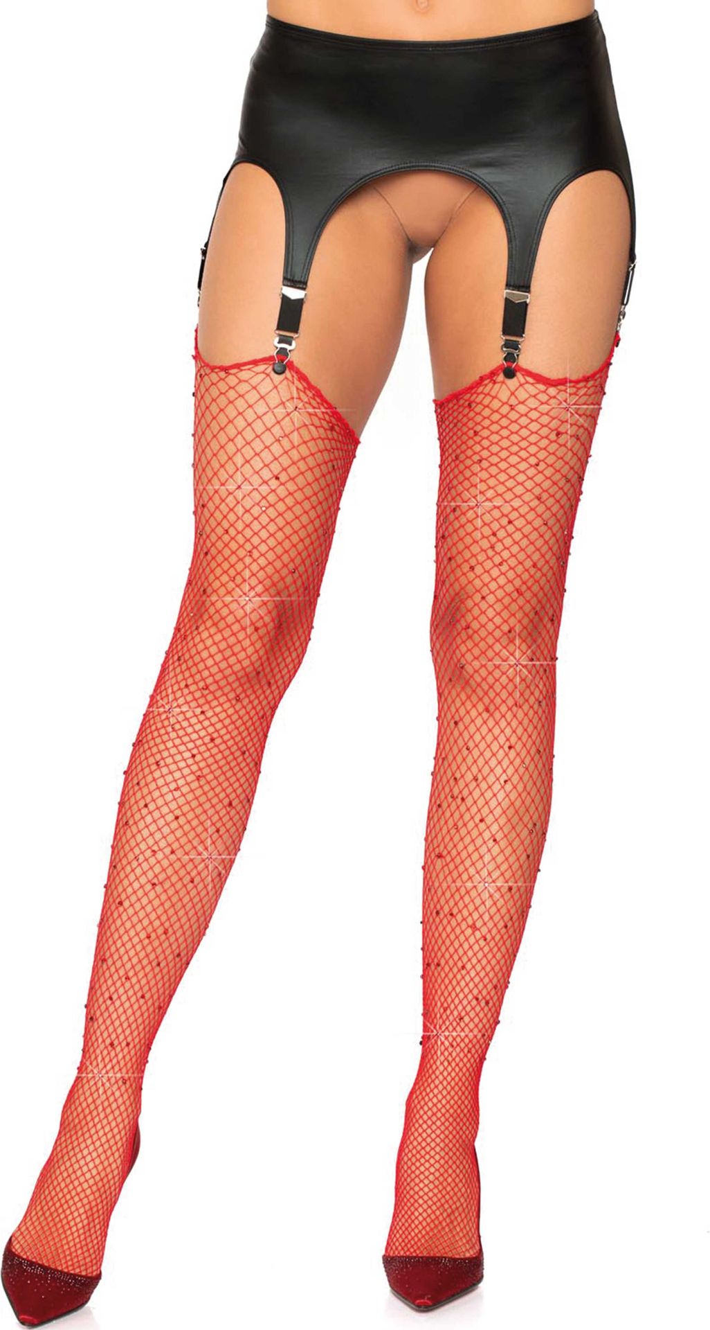 Sexy glitter stockings met jarretel rood