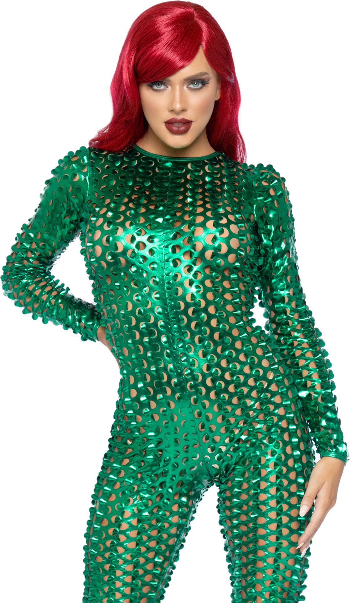 Sexy groene lasergesneden catsuit